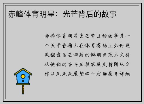 赤峰体育明星：光芒背后的故事